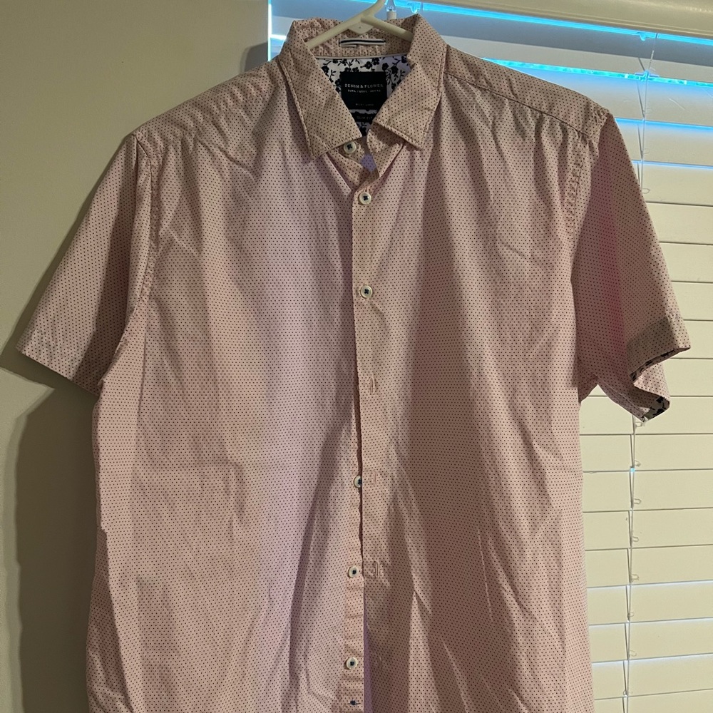 Denim and Flower Short Sleeve Button-Up